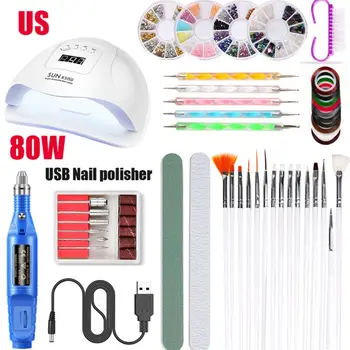 

Nail Tool 80W UV LED Nail Polish Dryer Lamp Electric Grinder Polisher Nail Brush Dotting Painting Pen Manicure Set