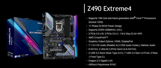 ASRock Z490 Extreme4 LGA 1200 Motherboard Supports DDR4 4266MHz