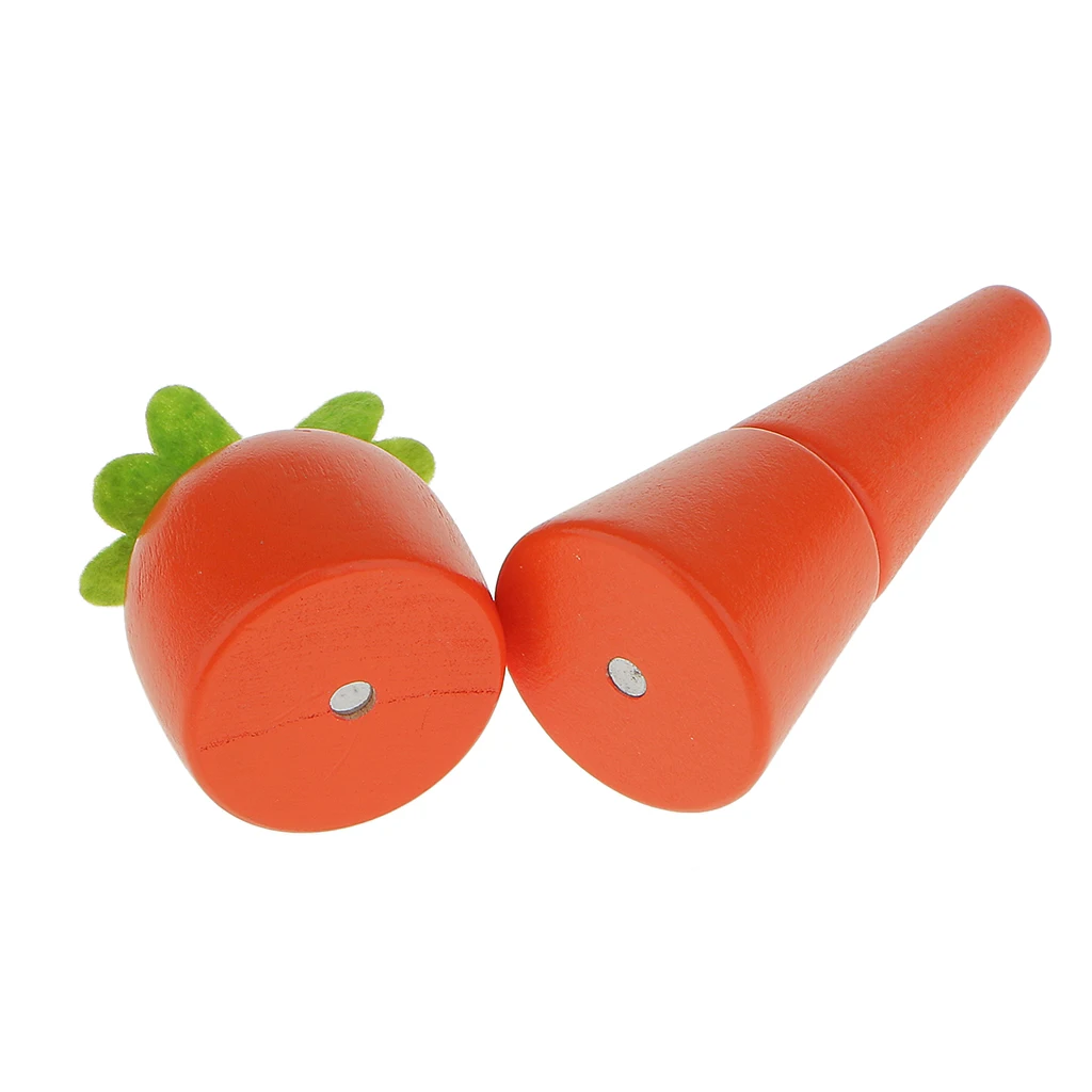 Wooden Magnetic Carrot Kids Children Preschool Kitchen Cutting Food Pretend Play Toy Red