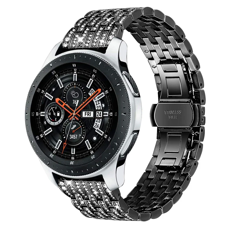 Ювелирный браслет 18/20/22 мм Для Samsung Galaxy Watch 46/42 мм Женщины Мужчины Бриллиантовый ремешок из хрусталя Запасной ремень из нержавеющей стали Для Samsung Gear S3 S2/ AMAZFIT GTR 42 / 47mm Аксессуары для часов