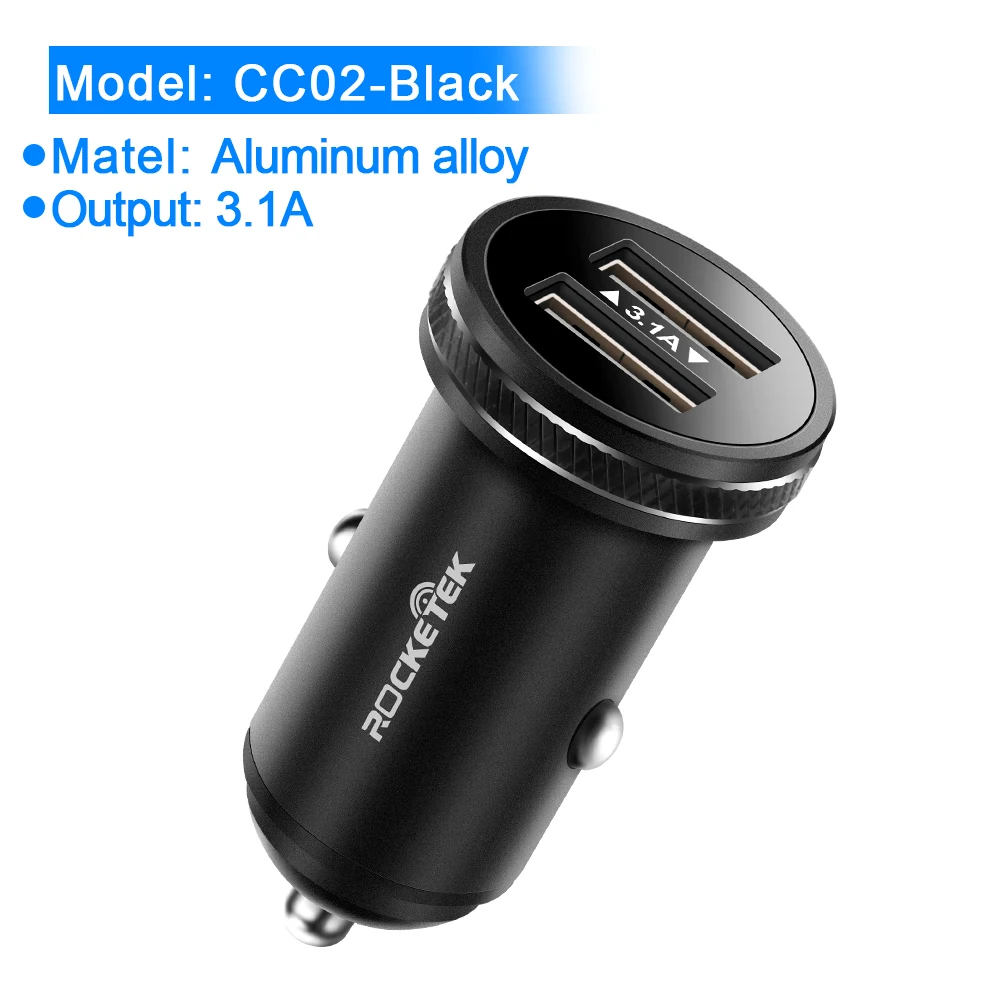 CC02-Black Rocketek металлическое мини USB Автомобильное зарядное устройство для мобильного телефона планшета gps 3.1A быстрое зарядное устройство автомобильное зарядное устройство двойной USB автомобильный адаптер зарядного устройства для телефона - Тип штекера: CC02-Black