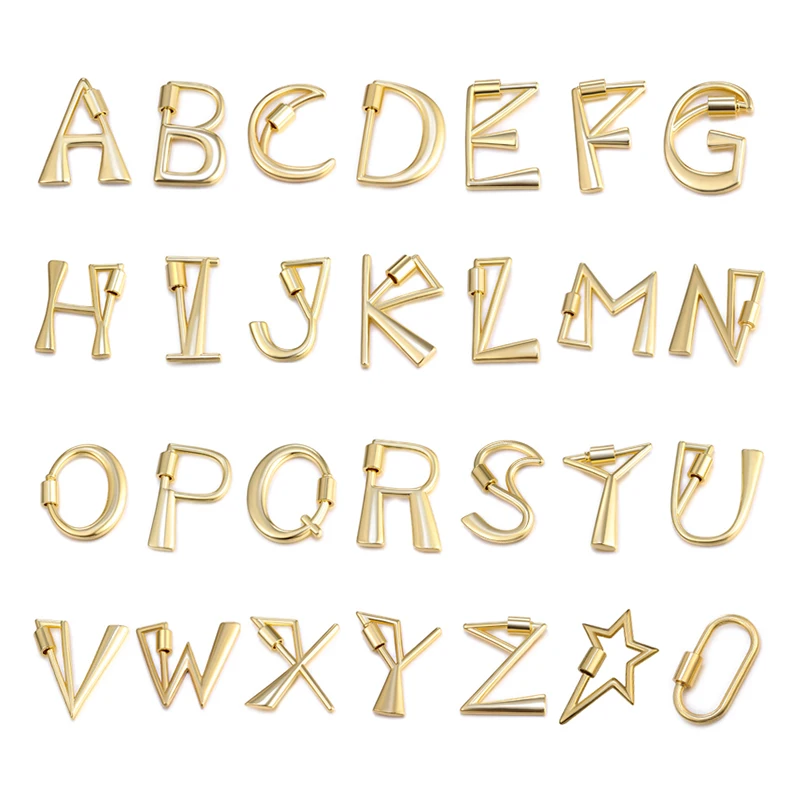 

Juya DIY Gold Alphabet Letter Pendant Carabiner Fastener Screw Lock Clasps Accessories For Handmade Name Jewelry Making Supplies