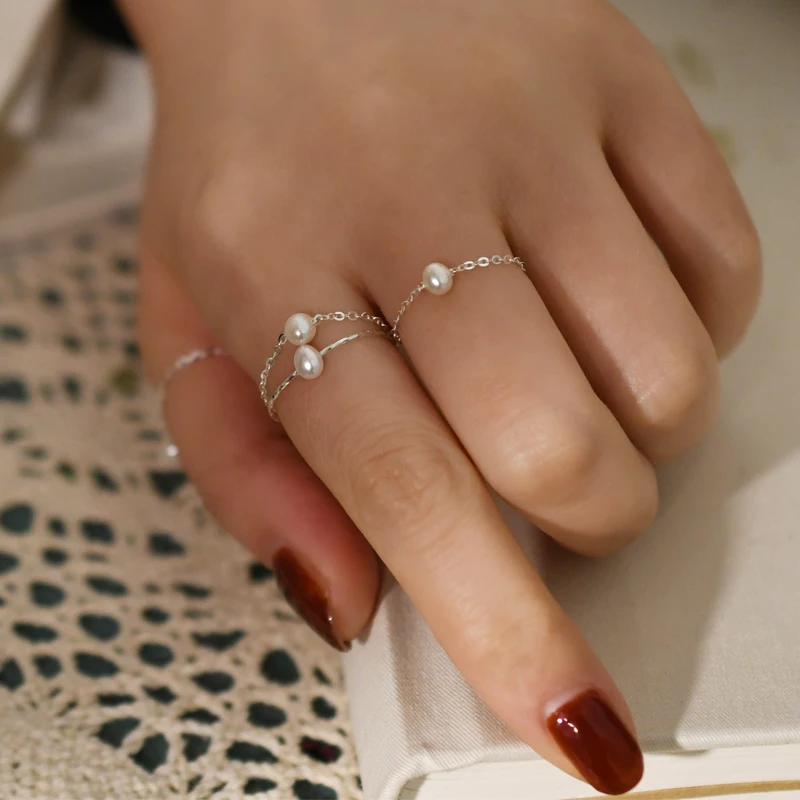 Silver Ring Natural Freshwater Pearl Ring 925 Sterling Silver Women Jewelry ASHIQI