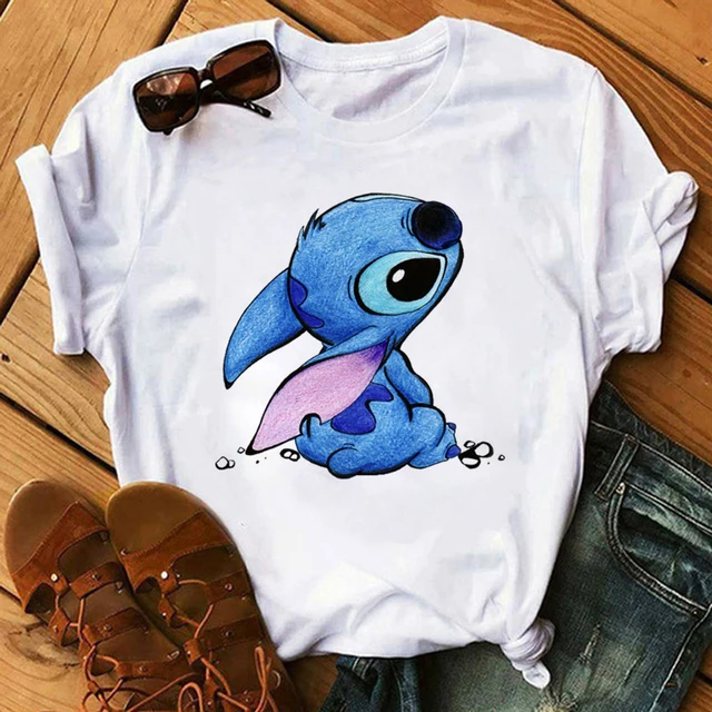Kawaii Disney Cartoon Stitch T Shirt Men/Women Ohana Lilo Stitch Graphic Tees  Anime Summer Tops Harajuku T-shirt Female 61913