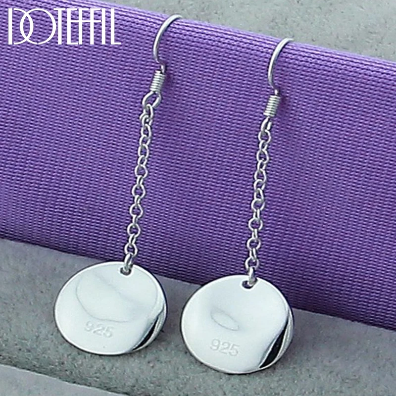 DOTEFFIL 925 Sterling Silver Smooth Bump Round Long Drop Earrings For Woman Wedding Engagement Fashion Party Charm Jewelry