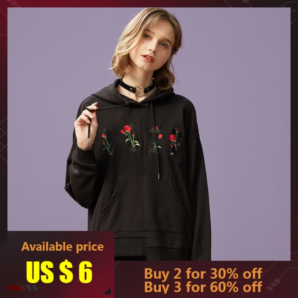 

Metersbonwe Hoodies For Women Female Floral Printed Female Casual Sweatshirt 2019 New women's Sweet Hoodies Rose Hoodies