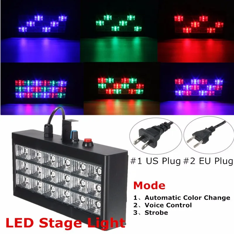 

18W RGB LED Lighting Effect Lamp US/EU Plug Voice Automatic Control Light Projector for KTV Club Disco