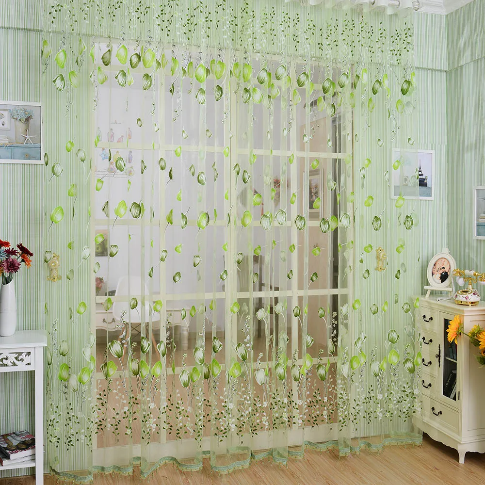 

Tulip Window Curtains Sheer Voile Tulle Bedroom Living Room Balcony Kitchen Sun-shading Curtain with Beads Mosquito Screen Door