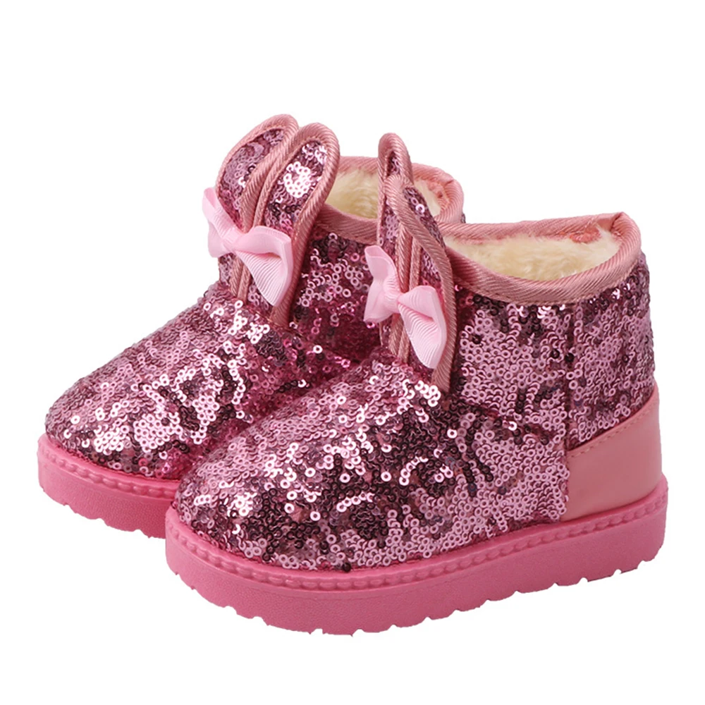 

Kids Sequins Glitter Boots Girls Shoes 2020 Spring Winter Snow Boots Baby Girl Rabbit Ears Boots Anti Slip Ankle Boot New D30