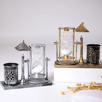 

Sandglass Creative Ornamen Gift Antique Quicksand Street Lamp Pen Holder Student Gift White Hourglass Double Color Nightlight