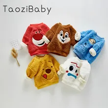 Детская рубашка с героями мультфильмов; зимняя одежда для младенцев; топы для детей; милый плюшевый свитер для мальчиков и девочек; детский утепленный бархатный свитер