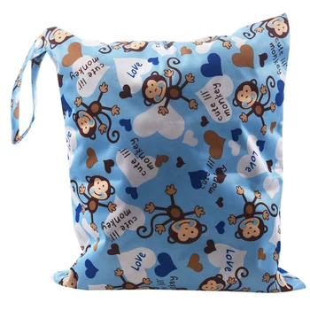 

Baby cloth waterproof diaper bag Reusable washable diaper Double zip closure bag (monkey pattern, blue)