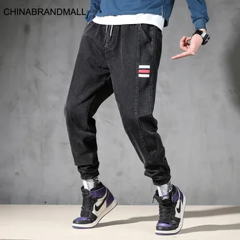 

Lzm801 Beam Foot Jeans Male Loose Elastic Force Big Size Leisure Elastic Waist Cowboy Nine Points Pants M-7xl