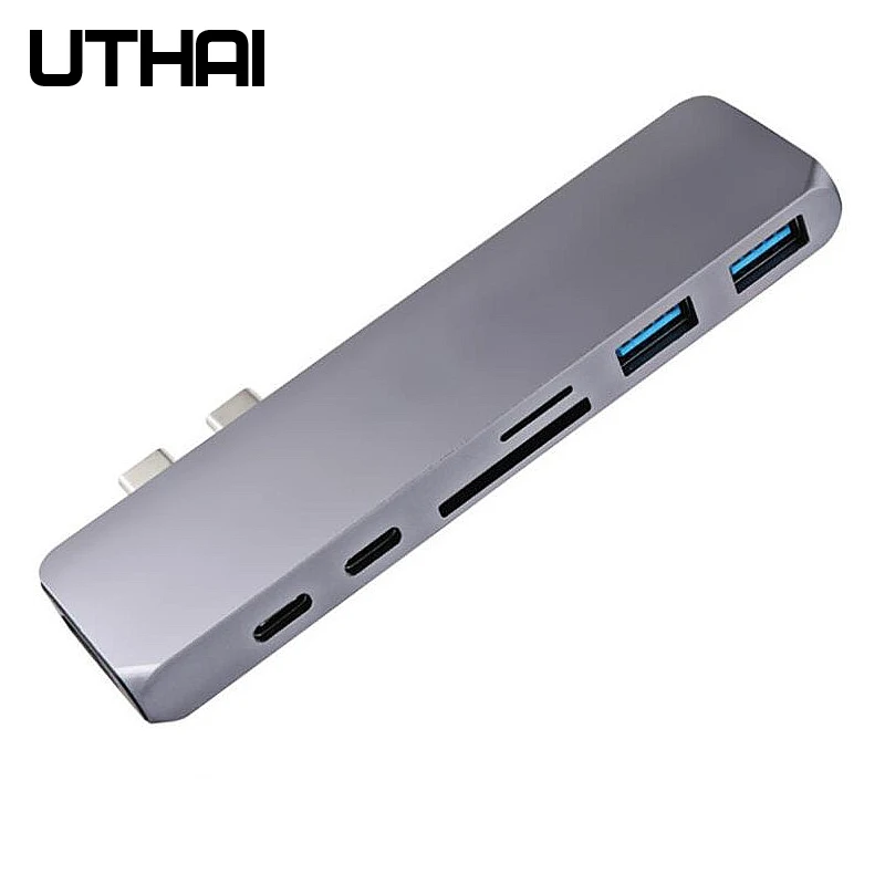 Utai T07 type-C концентратор для Macbook Pro/Air USB3.0 HDMI 4K адаптер 7 в 1 конвертер SD TF кард-ридер Thunderbolt 3 быстрая зарядка