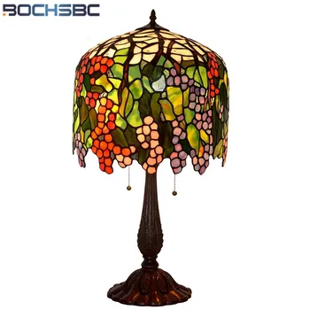 Price BOCHSBC European Retro Style Luxury Living Room Table Lamp Grape Color Glass Decoration Long Tubular Round Bedroom Bedside Lamp