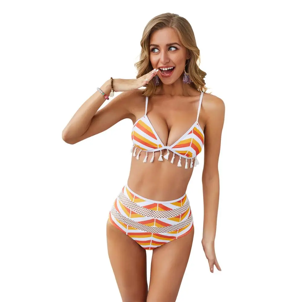

Striped Swimwear For Women Tassel Bikini Women Sexy Swimsuit High Waist Bikini Sexy Swimsuit Push Up Bikinis Women Beachwear