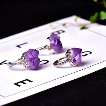 

1PC Natural Amethyst Ring Pendant Quartz Healing Mineral crystal point love chakra Therapy Stone Fashion Decoration DIY Gift