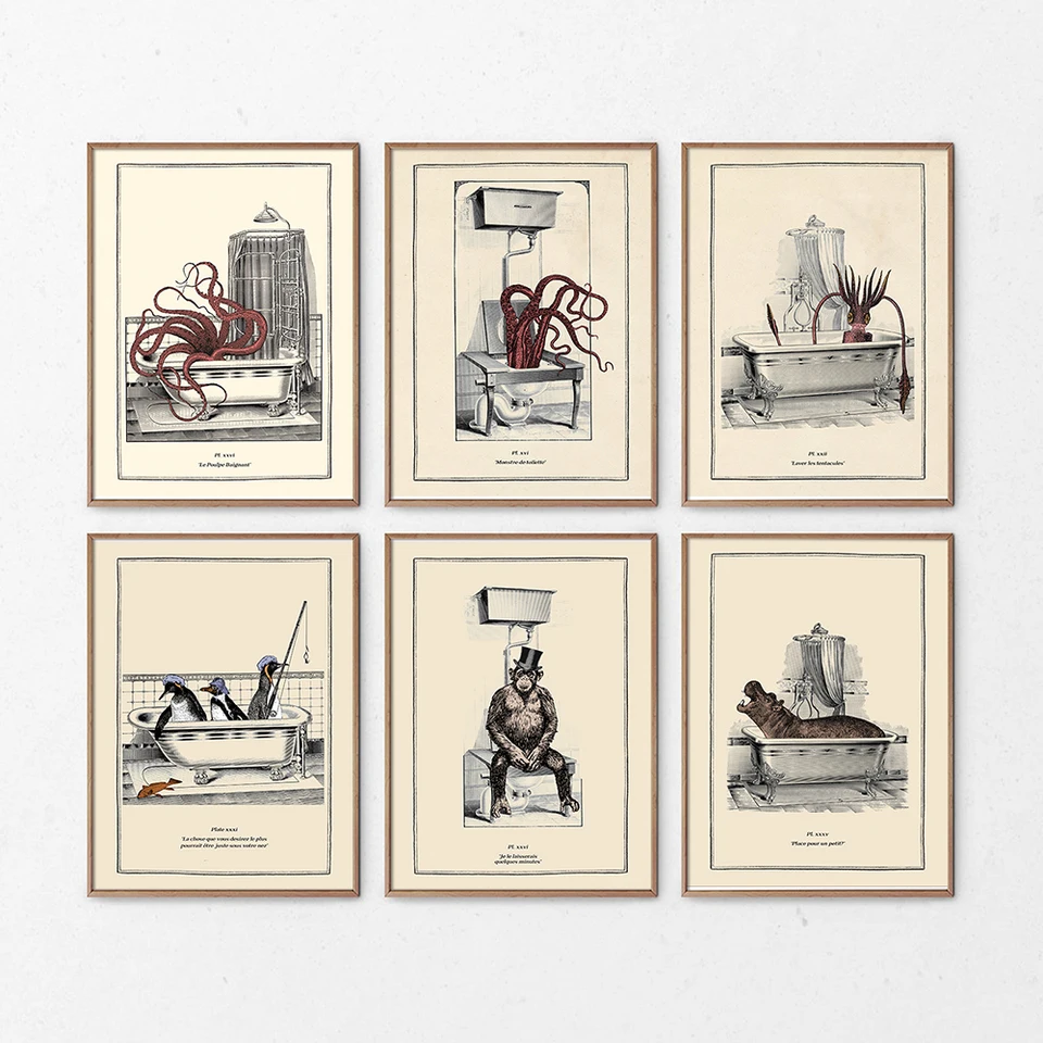 Vintage Octopus Penguin Orangutan Print Funny Toilet Wall Art Poster Retro Gothic Steampunk Wall Pictures Canvas Painting Decor Painting Calligraphy Aliexpress
