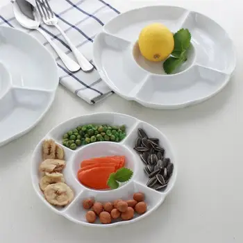 

9 Inch 5-Compartment Melamine Food Storage Tray Dried Fruit Snack Plate Appetizer Serving Platter for Candy Pastry Nuts Bar KTV