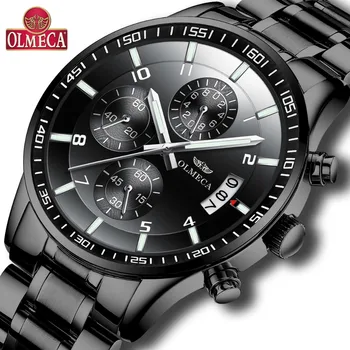 

OLMECA Hot Selling Fashion Relogio Masculino Chronograph Watches Wrist Watch Steel Clock Men's Waterproof Military Black