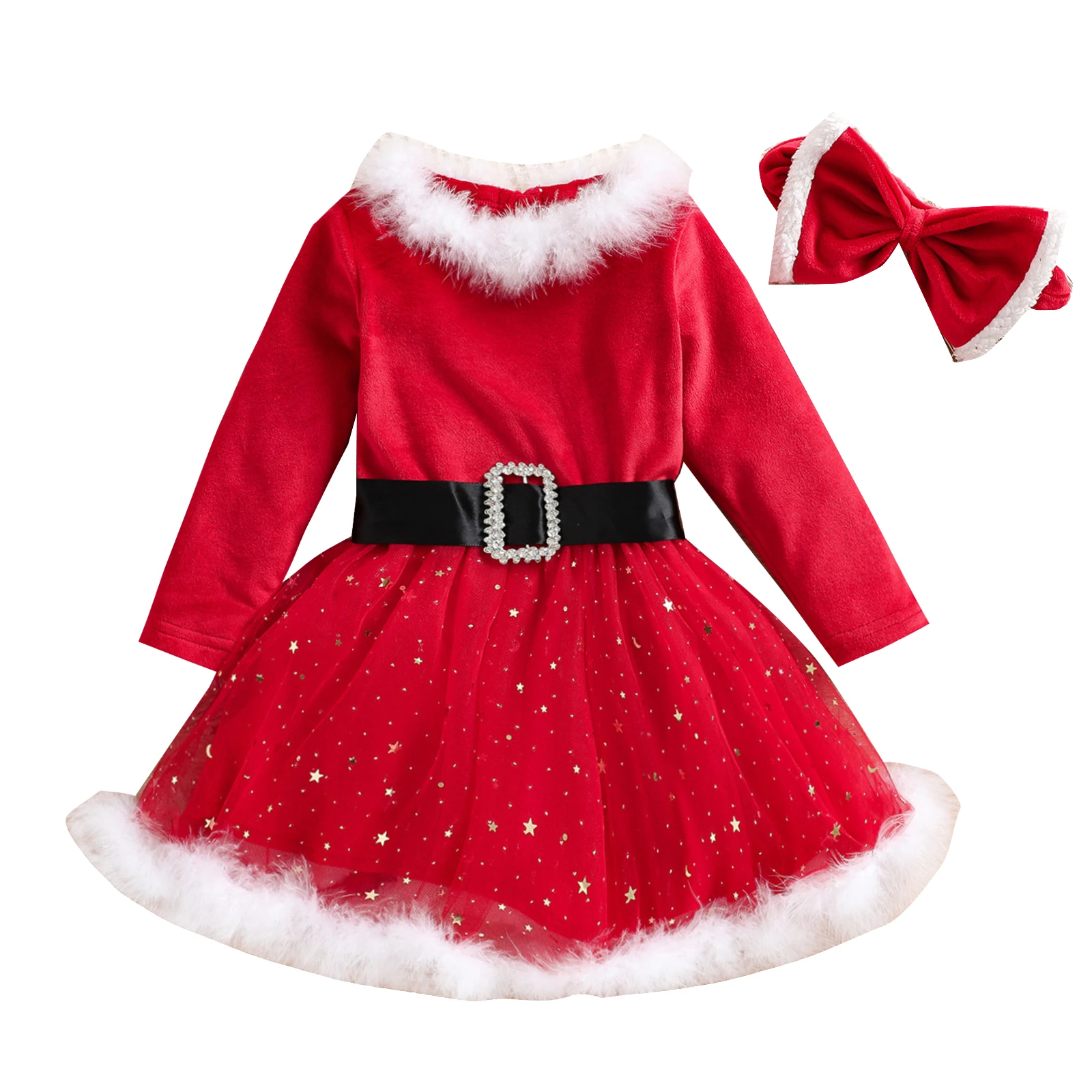 Trajes de Navidad para niñas pequeñas, ropa de manga larga de terciopelo, malla de hilo, costura, línea A, vestido de princesa Santa Claus de 1 a 5 años|Vestidos| - AliExpress