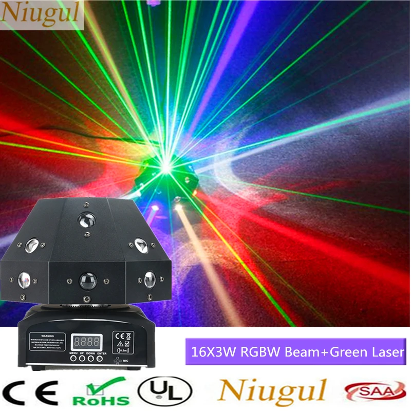 Laser Beam 2in1 Stage Light ,16x3w Rgbw Led Beam Moving Head Light+1pcs