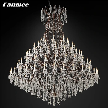 شراء 19th C. Rococo خمر الثريا ضوء LED 101 بوصة جهاز استزراع للزهور من المعدن البسيط واضح كريستال ريترو مصباح معلق كبير آرت ديكو غرفة المعيشة