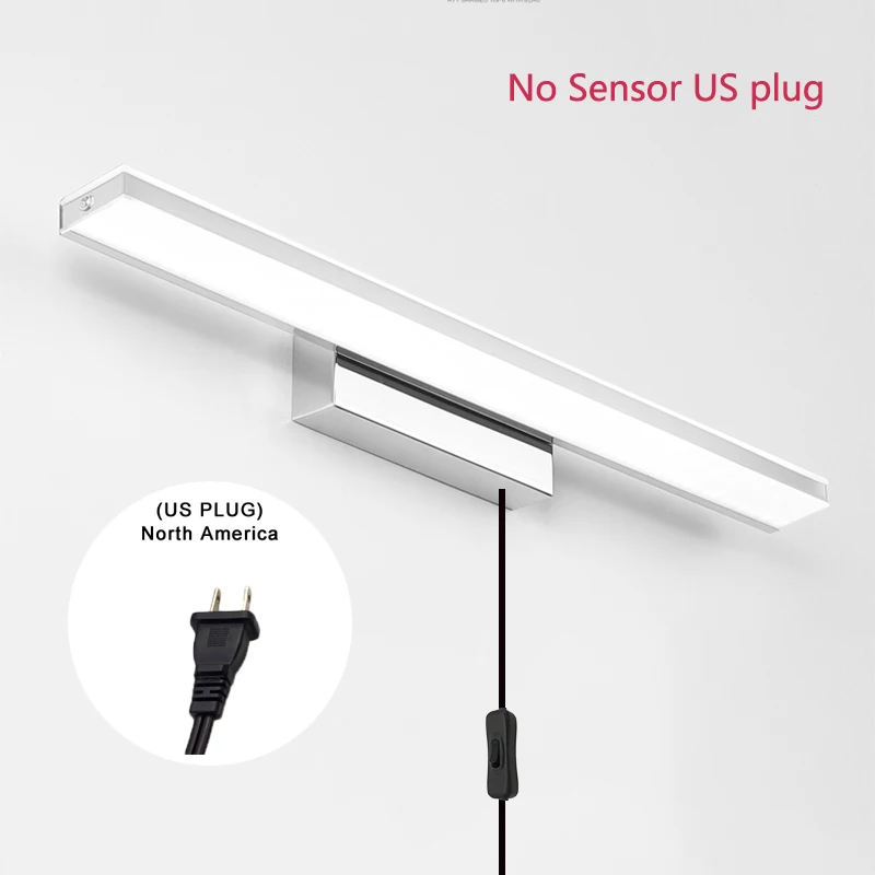 No Sensor US plug Светодиодный светильник из нержавеющей стали с датчиком движения, водонепроницаемый современный косметический акриловый настенный светильник для ванной комнаты, светильник ZJQ0005 - Цвет абажура: No Sensor US plug