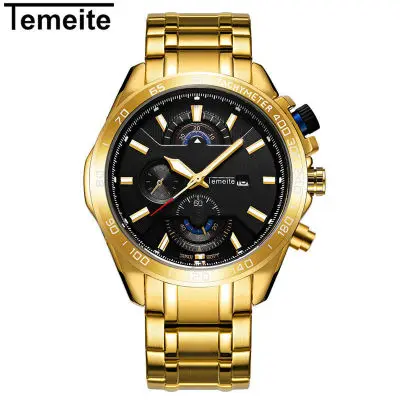 

TEMEITE Brand Men Watch Big Dial Watch With Date Watch for Men Business Stainless Steel Strap False triple eye Relogio Masculino