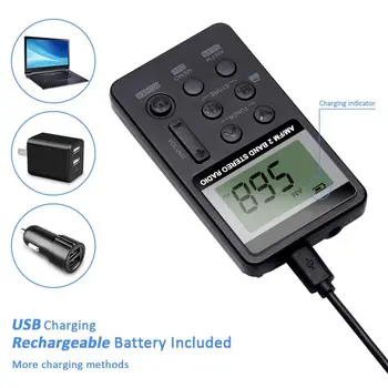 

Universal Portable Radio AM FM Dual Band Stereo Pocket Radio Receiver With LCD Display With Earphone Rechargeable