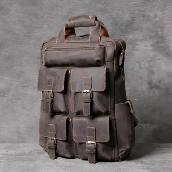 

Vintage Oxhide Top Layer Cow Leather Shoulder Bag Handmade Head Leather Backpack Cowhide Men's Computer Bag