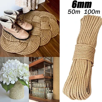 

6mm 50m/100m Natural Jute Rope DIY Party Wedding Gift Wrapping Cords Twine Burlap Thread Craft Decor