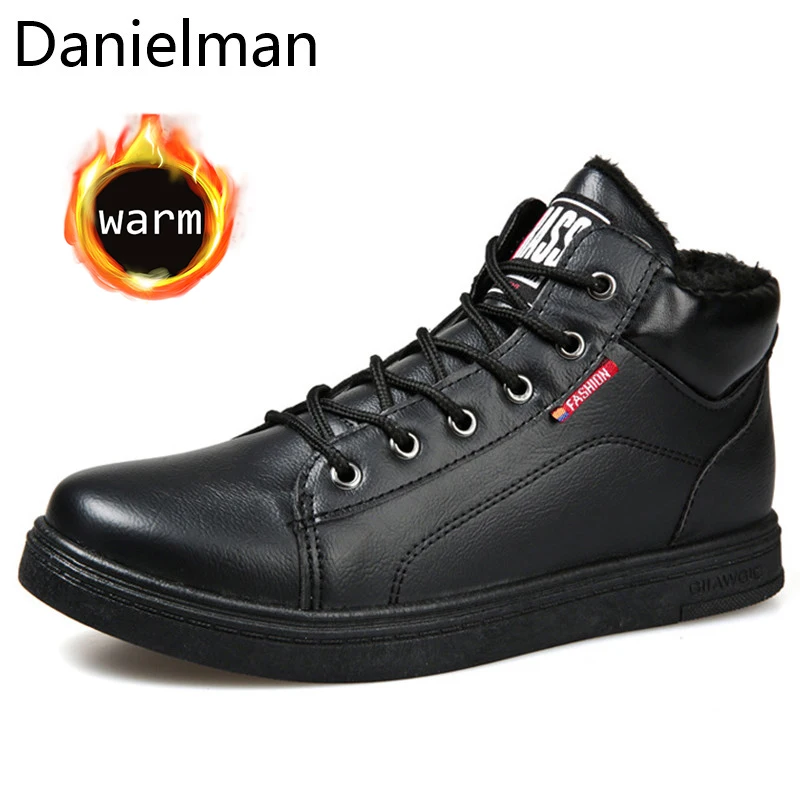 Danielman/сезон осень зима теплые мужские ботинки на меху с высоким берцем