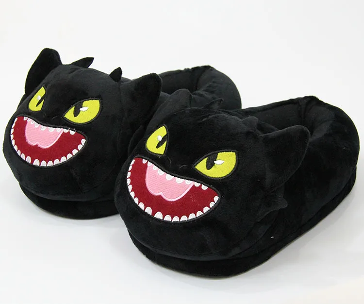 Unisex Anime Cartoon Plush Slippers How To Train Your Dragon Style Winter Warm Soft Pp Cotton Black Home Fluffy Slippers Shoes