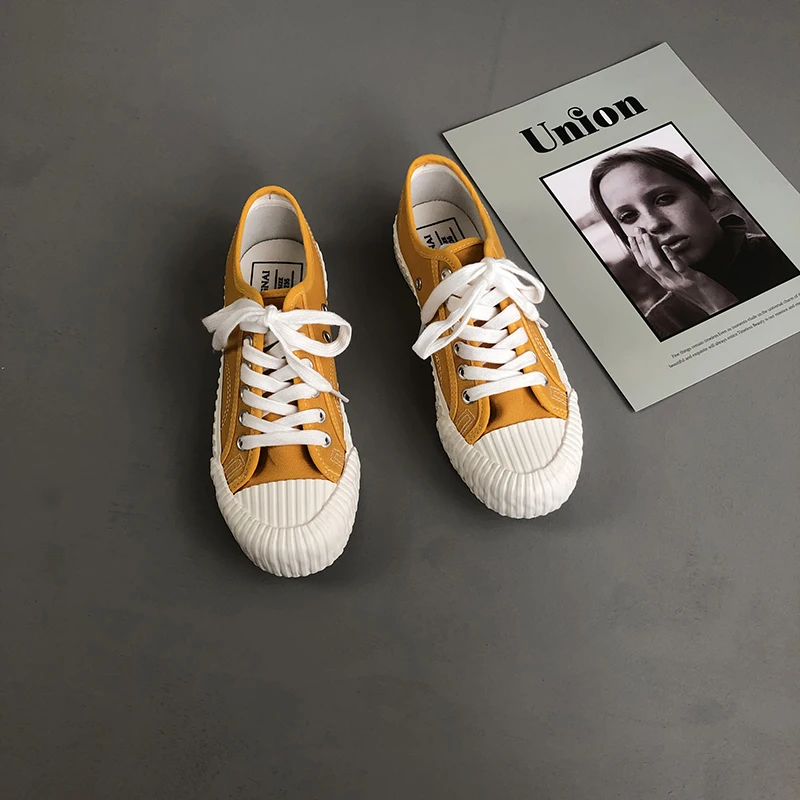 

White Classic Canvas Shoes Solid Autumn Breathable Ladies Casual Sneakers Ulzzang Retro Biscuits Flat Leisure Footwear ad-21