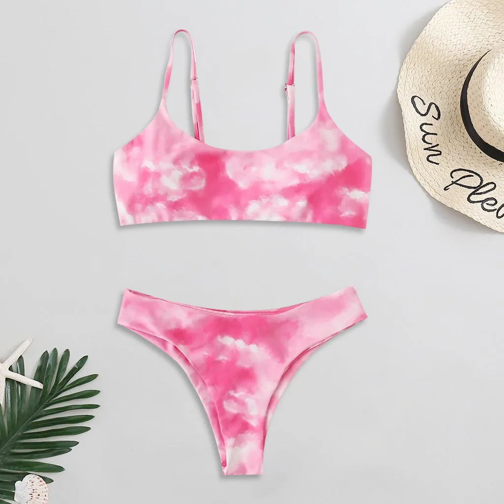 

2020 Women's Sexy Tie-Dye High Cut Print Brazilian Bikini Set Two Piece Swimsuit Female Swimsuit Bather Bathing Suit Swim Biquin