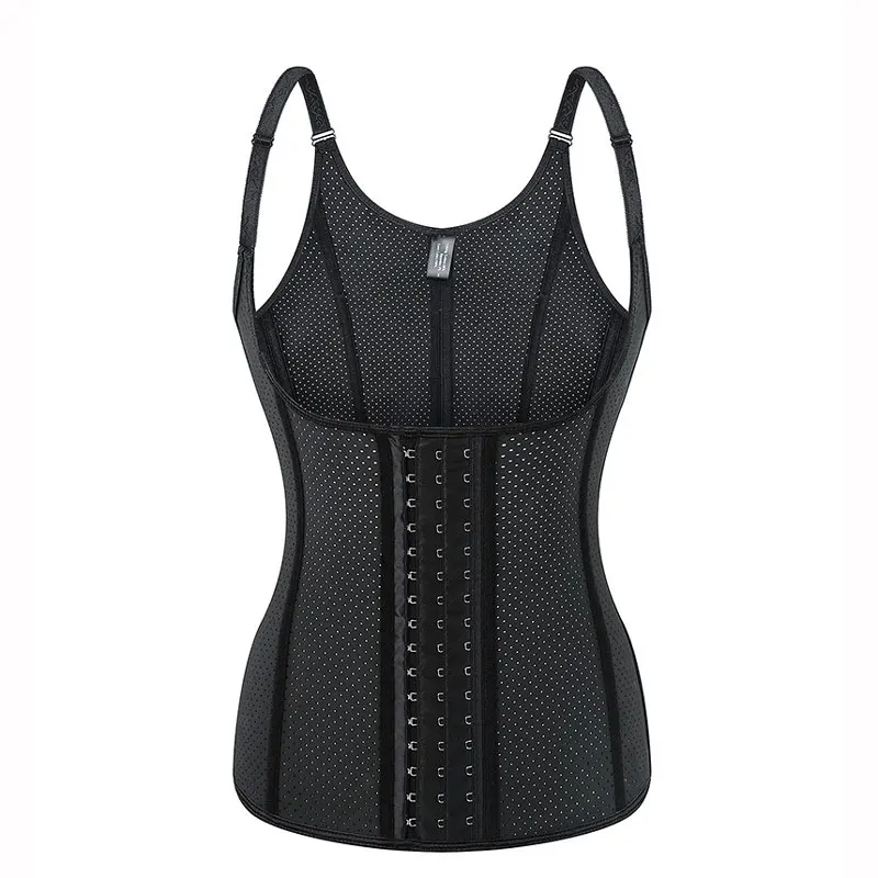 

Steel Boned Latex Vest Waist Trainer Breathable Air Holes Rubber Corset Overbust Korse Adjustable Shoulder Strap Gorset Sports