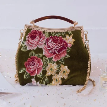 

Angelatracy 2020 Handmade for Women Red Chain Floral Flower Party Luxury Embroidery Floral Crossbody Bags Handbag Evening Bags