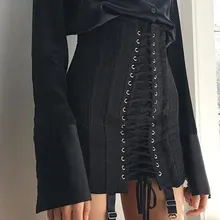 InsDoit-falda negra estilo gótico Punk para mujer, falda Encaje Vintage cintura alta, ceñida, con ojal