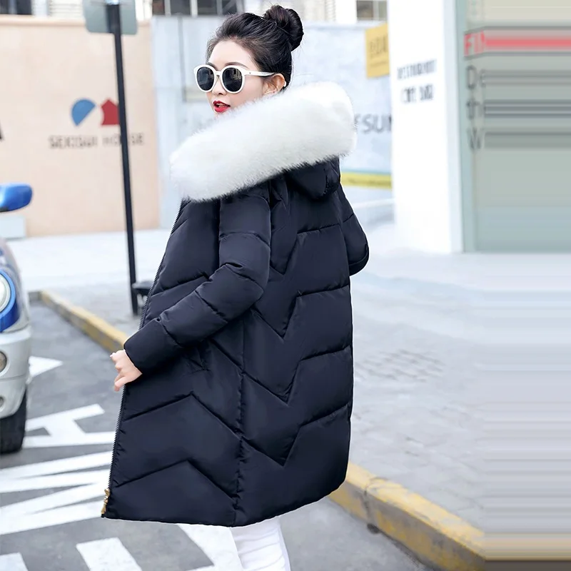 Женское зимнее пальто размера плюс S-6XL с воротником из искусственного меха, Женская парка, длинная верхняя одежда, теплый пуховик, зимняя куртка, Женское пальто, новинка - Цвет: Black 4