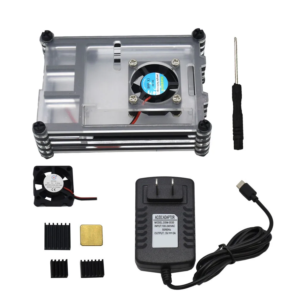 

EU US Plug Power Adapter 9 Tier Acrylic Resin Protector Case For Raspberry Pi 4 Model B+DC 5V Cool Fans+4Pcs Heat Sinks