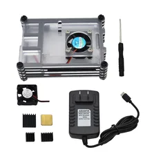 EU US Plug Power Adapter 9 Tier Acrylic Resin Protector Case For Raspberry Pi 4 Model B+DC 5V Cool Fans+4Pcs Heat Sinks