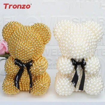 

DropShipping 23cm Pearl Rose Teddy Bear New Creative Pearl Bear Hug Bear Women Valentine's Day Confession Wedding Gift 2020