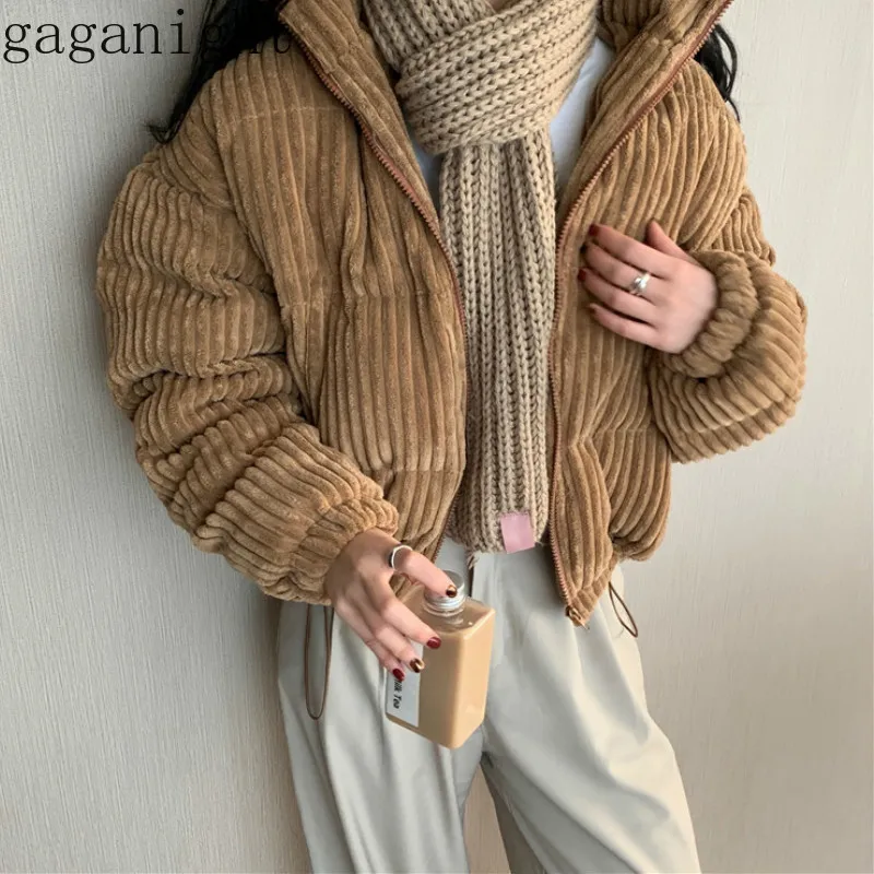 Gaganight винтажные короткие женские парки вельветовые однотонные модные зимние