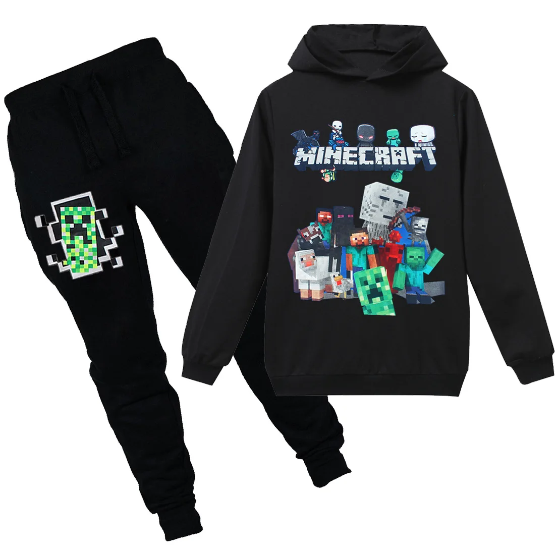 

Minecraft Halloween Creeper Costume Teen Spring Children Boys Autumn Funny Green Zip-Up Hoodie Sweatshirt Suit For Kids 6-14T