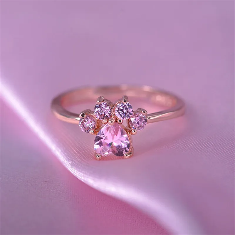 Cute Cartoon Cat's Paw Crystal Engagement Rings For Women Pink Zircon Cubic Elegant Female Wedding Jewelry ring set gold color rings stainless steel ring tibetan silver rings signet ring finger watch ring finger ring gold color ring chain ring half face ring amethyst zirconia ring silver ring opening ring fidget spinner ring sparkling heart ring tungsten ring adjustable rings zircon crystal ring wedding rings moissanite diamond ring color change ring wedding ring ceramic ring animal ring