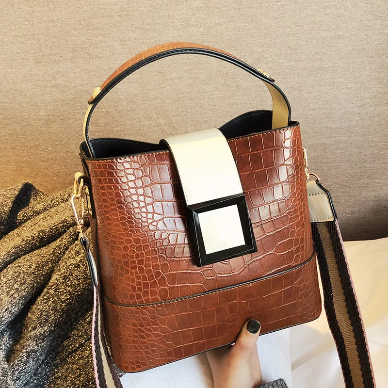 

Textured Handbag Bag2019 New Style Popular Brand Korean-style Versatile Crocodile Pattern Fashion Shoulder Bucket Bag
