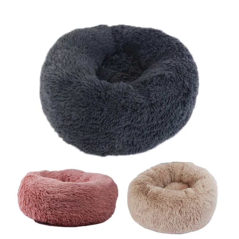 

Pet Round Plush Cat Bed House Soft Long Plush Cat Bed Round Dog Bed For Small Dogs Cats Nest Winter Warm Sleeping Bed Puppy Mat