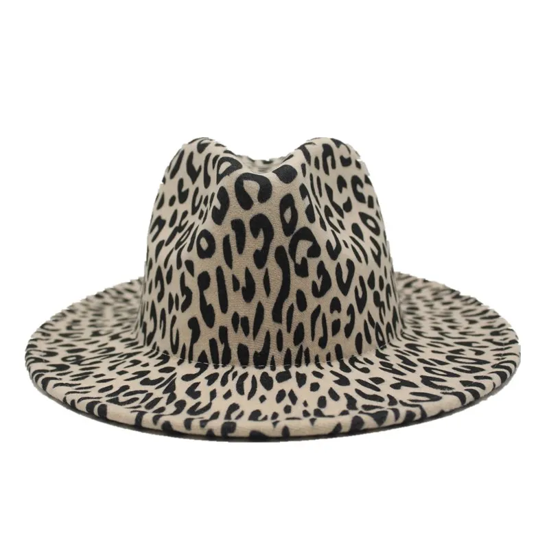 Seioum модная леопардная печать Джаз для мужчин и женщин унисекс винтажная мягкая фетровая Шляпа Fedora шляпы плоский Топ Досуг большой край фетровая шляпа
