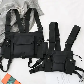 

Fashion Men Multi Pockets Double Straps Nylon Chest Bag Vest Streetwear Pack